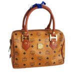 MCM Vintage Boston Bag Brown Visetos Coated Canvas With Leather And Gold Hardware #RTOU-1