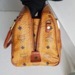 MCM Vintage Boston Bag Brown Visetos Coated Canvas With Leather And Gold Hardware #RTOU-1 - Image 9