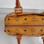 MCM Vintage Boston Bag Brown Visetos Coated Canvas With Leather And Gold Hardware #RTOU-1 - Image 12