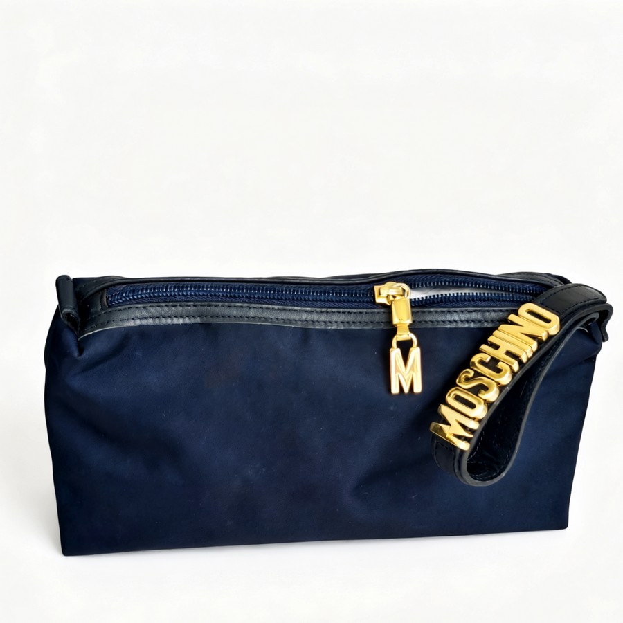 Moschino Small Pouch Navy Blue Nylon with Gold Hardware #ROCC-11