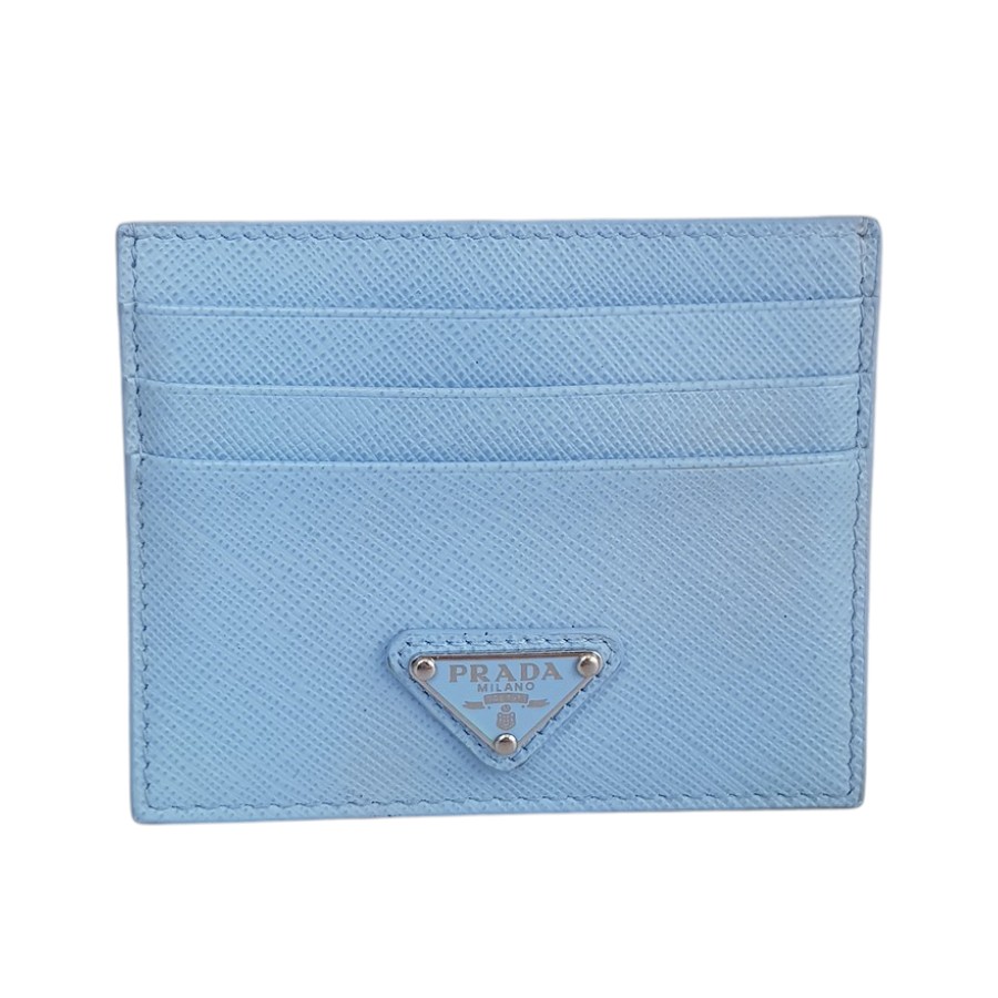 Prada Card Holder Blue Saffiano Leather with Silver Hardware #ROCO-4