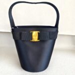 S Ferragamo Vintage Vara Bow Bucket Black Satin with Gold Hardware #ROYR-12 - Image 2