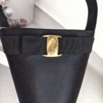 S Ferragamo Vintage Vara Bow Bucket Black Satin with Gold Hardware #ROYR-12 - Image 3