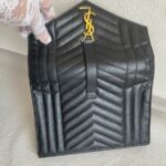 Saint Laurent Envelope Flap Wristlet Pouch Black Leather with Gold Hardware #ROKU-1 - Image 4