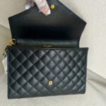 Saint Laurent Envelope Flap Wristlet Pouch Black Leather with Gold Hardware #ROKU-1 - Image 9