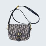 C.Dior Medium Dior Bobby Bag Blue/Black Oblique Jacquard Canvas with Leather and Gold Hardware #RORT-8