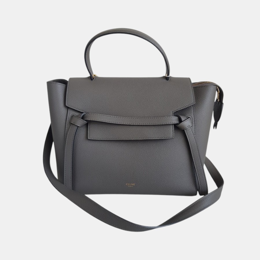 Celine Mini Belt Bag Grey Pebble Leather with Gold Hardware #RTKU-1