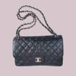 Chanel Classic Jumbo Double Flap Bag Black Grained Calfskin with Silver Hardware #RTOT-1