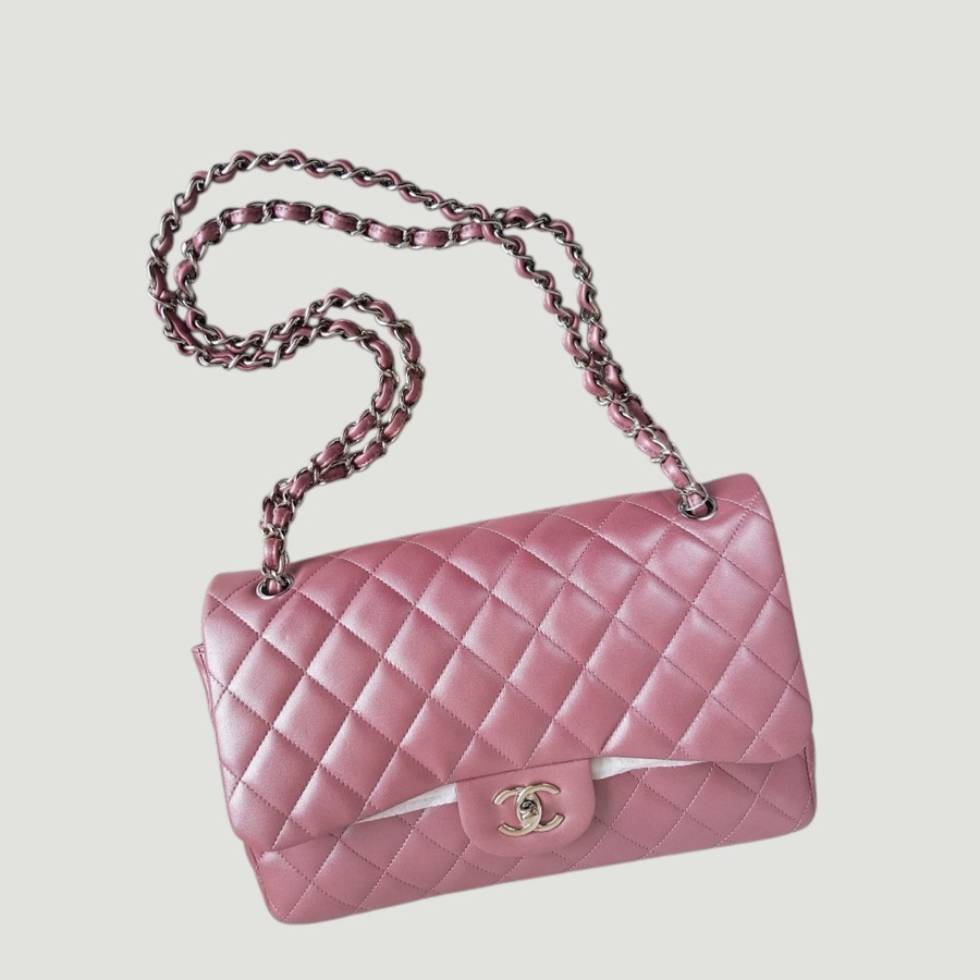 Chanel Classic Jumbo Double Flap Bag Dusty Rose Pink Lambskin with Silver Hardware #RSCL-1