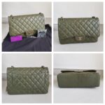 Chanel Classic Jumbo Double Flap Bag Olive Green Grained Calfskin with Silver Hardware #RKUC-2 - Image 2