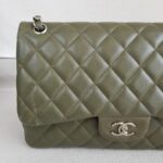 Chanel Classic Jumbo Double Flap Bag Olive Green Grained Calfskin with Silver Hardware #RKUC-2 - Image 3