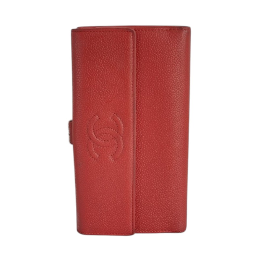 Chanel Flap Wallet Red Grained Calfskin with Silver Hardware #ROOY-1