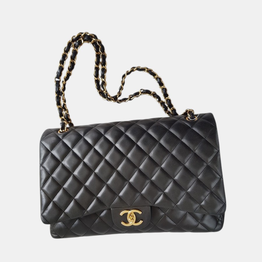 Chanel Maxi Jumbo Black Lambskin with Gold Hardware #ROYC-1