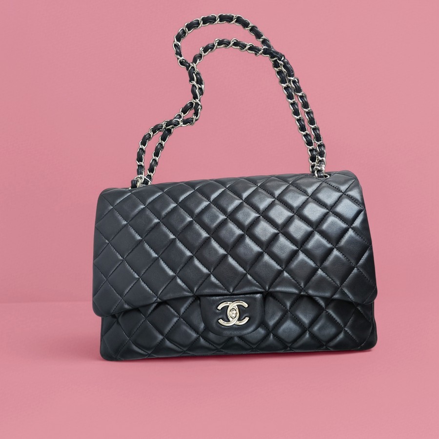 Chanel Maxi Jumbo Black Lambskin with Silver Hardware #ROOT-1