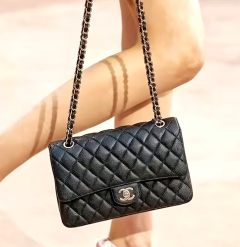 Chanel Medium Classic 11.12 Black Grained Calfskin with Silver Hardware #ROOC-1