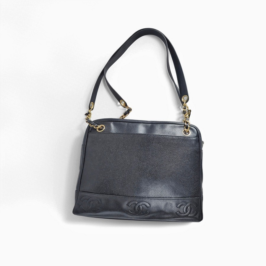 Chanel Vintage Shoulder Bag Black Grained Calfskin with Gold Hardware #ROSC-1