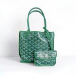 Goyard Anjou Mini Green Goyardine Canvas/Calfskin with Silver Hardware #ROLE-1