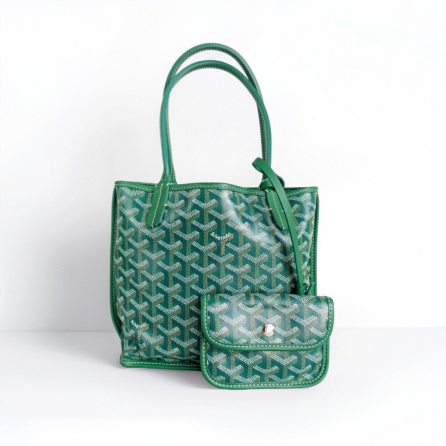 Goyard Anjou Mini Green Goyardine Canvas/Calfskin with Silver Hardware #ROLE-1