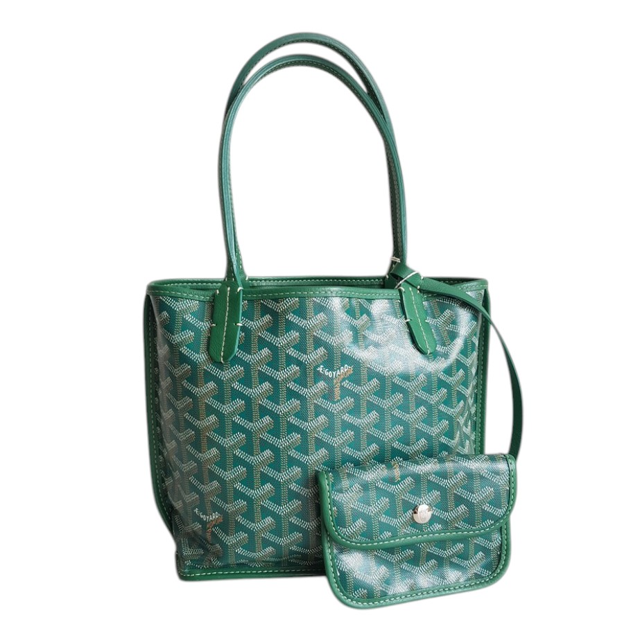 Goyard Anjou Mini Green Goyardine Canvas/Calfskin with Silver Hardware #ROLE-1