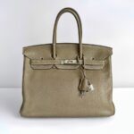Hermes Birkin 35 Etoupe Clemence Leather with Palladium Plated Hardware #ROOO-1