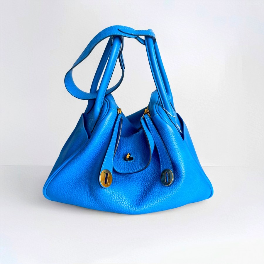 Hermes Lindy 30CM Blue Clemence Leather with Palladium-plated Hardware #ROOR-1