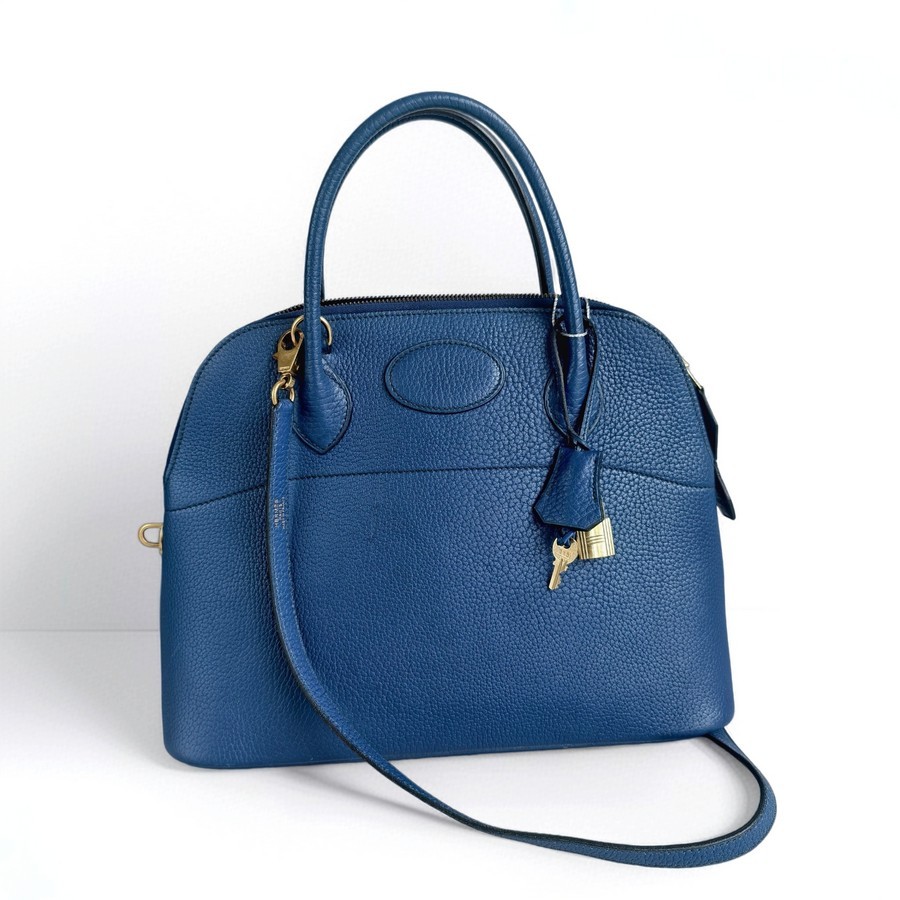 Hermes Vintage Bolide 31cm Blue Ardennes Leather with Gold-plated Hardware #ROOR-2