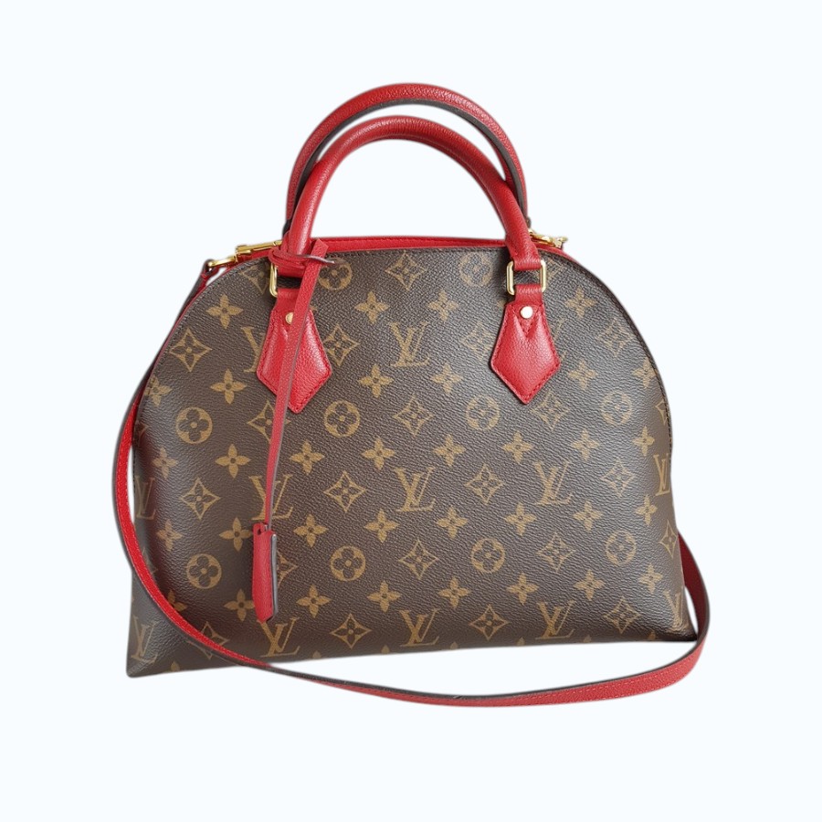 LV Alma B'N'B Brown Monogram Coated Canvas with Red Leather and Gold Hardware #RREE-1