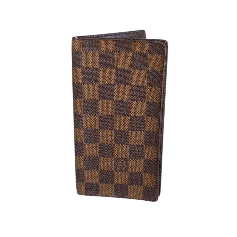 LV Bi-fold Long Wallet Damier Ebene Coated Canvas with Leather and Gold Hardware #ROOY-2