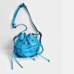 Balenciaga La Cagole XS Bucket bag Blue Croc Embossed Leather with Silver Hardware #RORT-12