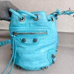 Balenciaga La Cagole XS Bucket bag Blue Croc Embossed Leather with Silver Hardware #RORT-12 - Image 3