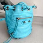 Balenciaga La Cagole XS Bucket bag Blue Croc Embossed Leather with Silver Hardware #RORT-12 - Image 4