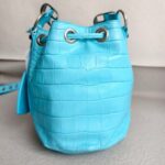 Balenciaga La Cagole XS Bucket bag Blue Croc Embossed Leather with Silver Hardware #RORT-12 - Image 5