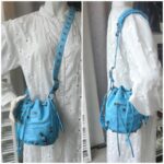 Balenciaga La Cagole XS Bucket bag Blue Croc Embossed Leather with Silver Hardware #RORT-12 - Image 24