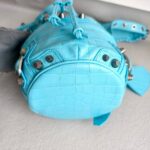Balenciaga La Cagole XS Bucket bag Blue Croc Embossed Leather with Silver Hardware #RORT-12 - Image 12