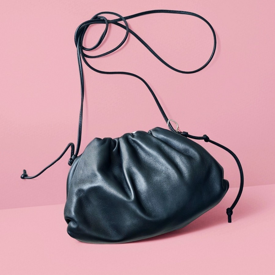 Bottega Veneta Mini Pouch Clutch/Crossbody Bag Black Leather with Silver Hardware #RRLT-1