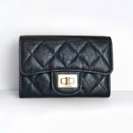 Chanel 2.55 Card Holder Black Aged Calfskin with Gold Hardware #RRUU-4