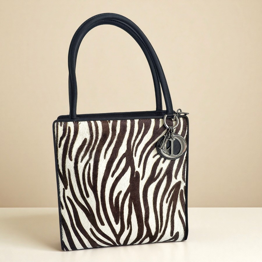 Dior Vintage Tote BrownBlack Pony Hair with Silver Hardware #RREK-1
