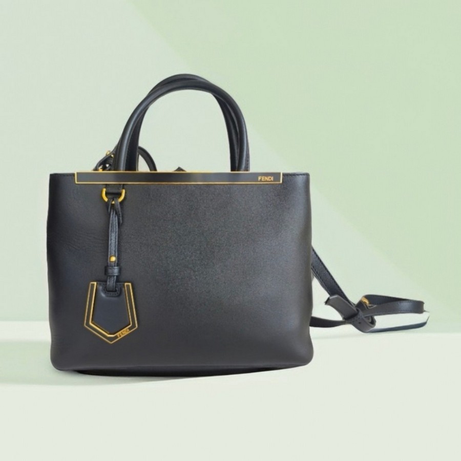 Fendi 2jours 2way Bag Black Leather with Gold Hardware #RRUO-4