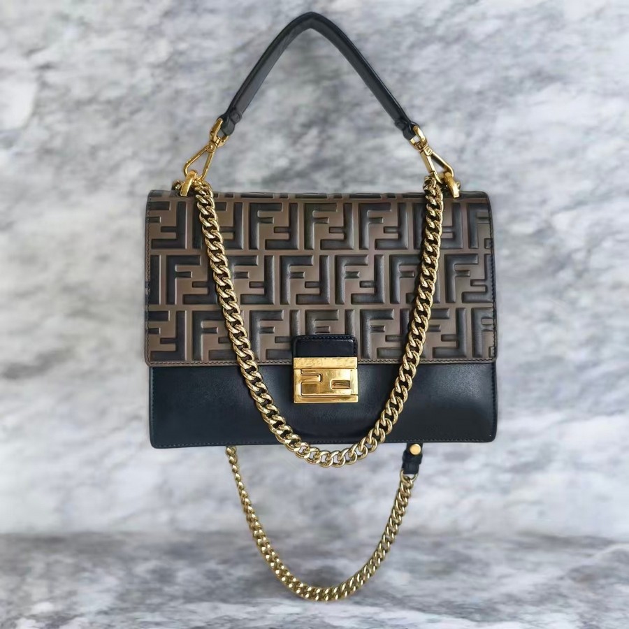 Fendi Kan I 3Way-Bag Black/Brown Leather with Gold Hardware #RRUO-5
