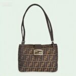 Fendi Vintage Shoulder Bag Brown Canvas with Leather and Silver Hardware #ROEC-1