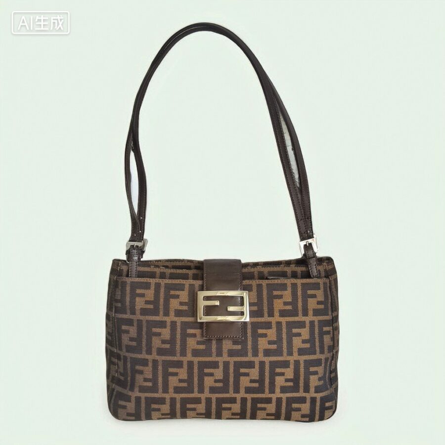 Fendi Vintage Shoulder Bag Brown Canvas with Leather and Silver Hardware #ROEC-1