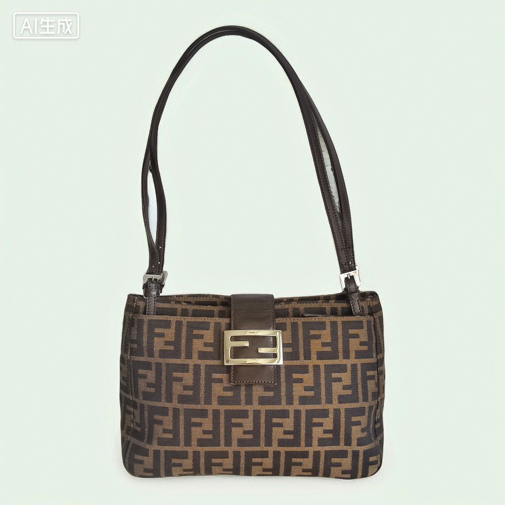 Fendi-Vintage-Shoulder-Bag-Brown-canvas-with-Leather-and-Silver-Hardware #ROEC-1 (1) Fendi Vintage Shoulder Bag Brown Canvas with Leather and Silver Hardware #ROEC-1