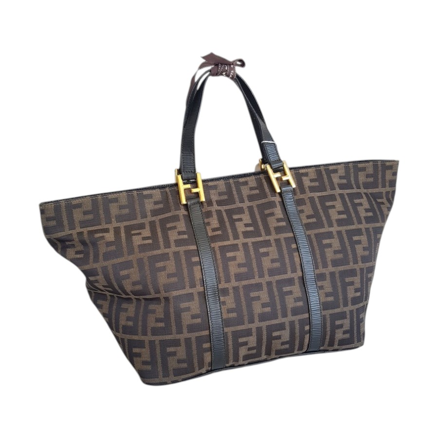Fendi Vintage Tote Bag Brown Canvas with Leather and Gold Hardware #ROYR-6