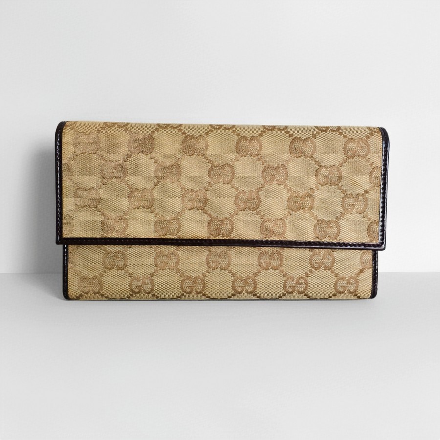 Gucci Wallet Brown Canvas with Leather and Gold Hardware #RREY-2