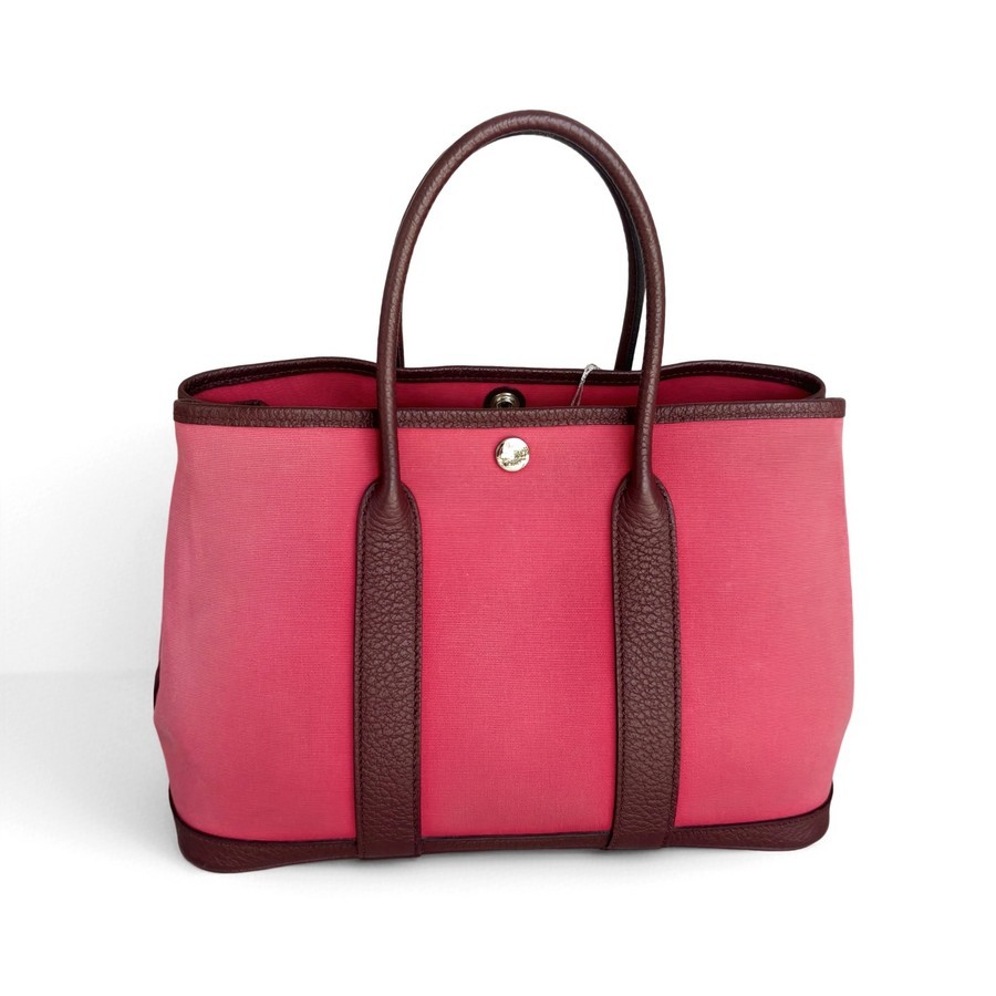 Hermes Garden Party 30 cm Maroon/Red Canvas with Leather and Palladium Hardware #RRYU-1