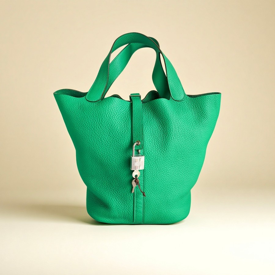 Hermes Picotin Lock GM 26cm Green Clemence Leather with Palladium Hardware #RRUC-2
