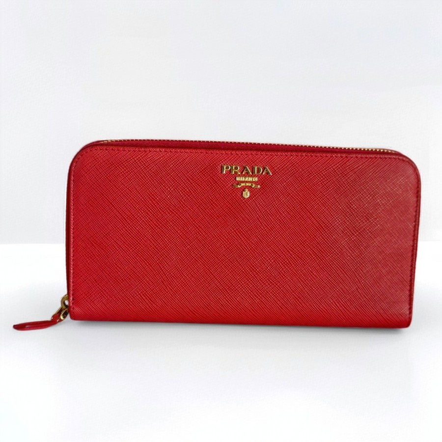 Prada Zippy Wallet Red Saffiano Leather with Gold Hardware #RRCL-1