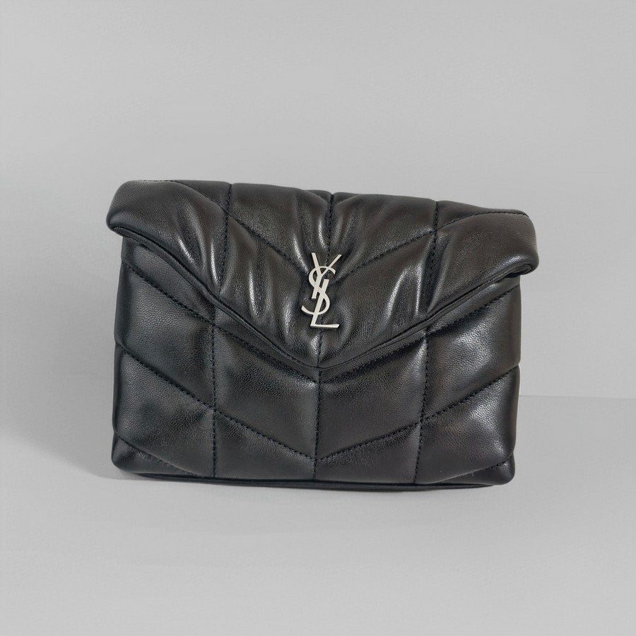 Saint Laurent Pouch Puff Black Lambskin with Silver Hardware #RRYL-6