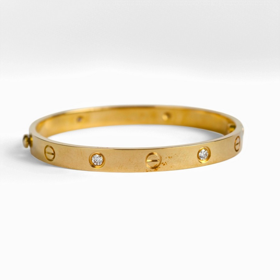 Cartier Love Bangle 18k Yellow Gold with 4 Diamonds Size 17 #RTSK-3