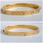 Cartier Love Bangle 18k Yellow Gold with 4 Diamonds Size 17 #RTSK-3 - Image 3